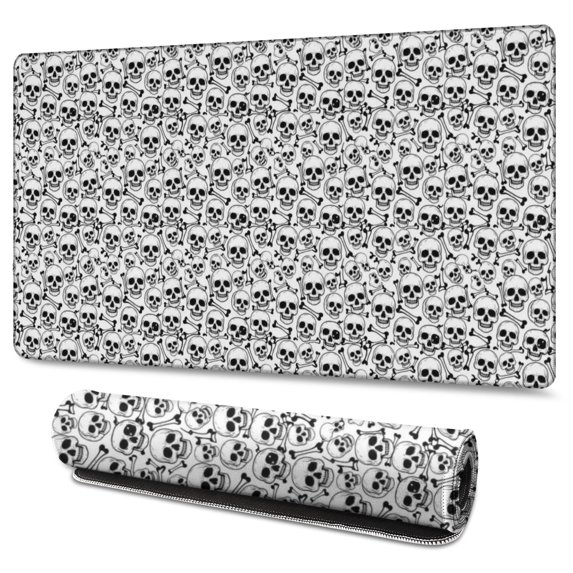 Long Mouse Pads for Desk,Black White Skull Pattern Desk Mats on Top Of Desks, Desk Mouse Pad Extra Large with 3mm Non-Slip Base and Stitched Edge for Gaming,Office,Work,Home 47.3"x23.6"