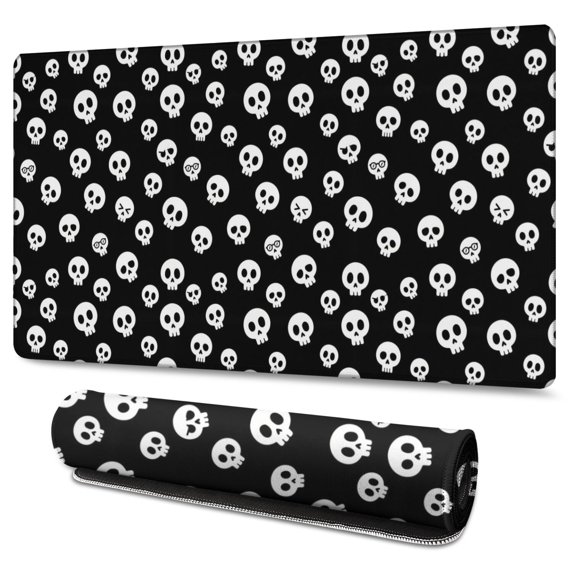 Long Mouse Pads for Desk,Black White Skull Pattern Desk Mats on Top Of Desks, Desk Mouse Pad Extra Large with 3mm Non-Slip Base and Stitched Edge for Gaming,Office,Work,Home 47.3"x23.6"