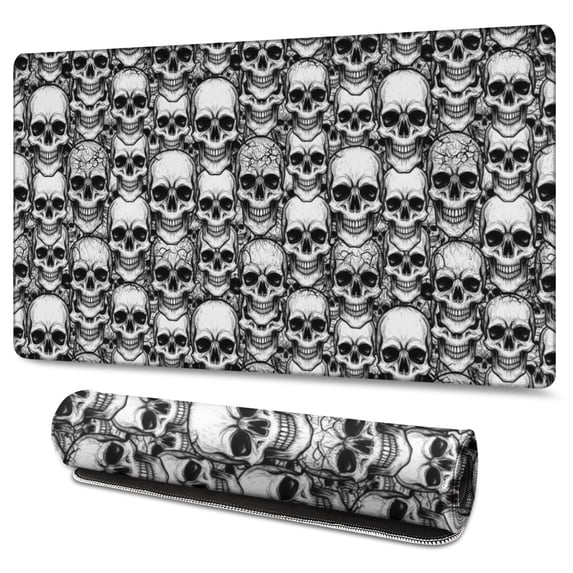 Long Mouse Pads for Desk,Black White Skull Stack Pattern Desk Mats on Top Of Desks, Desk Mouse Pad Extra Large with 3mm Non-Slip Base and Stitched Edge for Gaming,Office,Work,Home 47.3"x23.6"