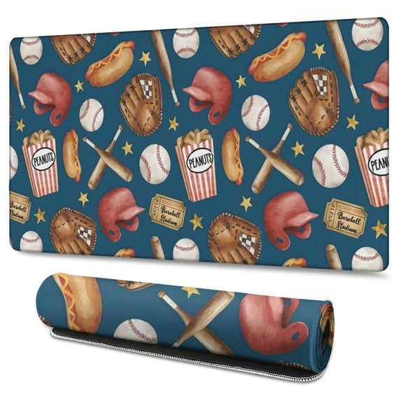 Long Mouse Pads for Desk,Blue Baseball Stadium Pattern Desk Mats on Top Of Desks, Desk Mouse Pad Extra Large with 3mm Non-Slip Base and Stitched Edge for Gaming,Office,Work,Home 47.3"x23.6"