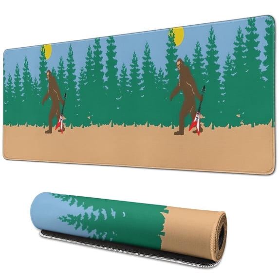 Long Mouse Pads for Desk,Blue Bigfoot and Guitar Pattern Desk Mats on Top Of Desks, Desk Mouse Pad Extra Large with 3mm Non-Slip Base and Stitched Edge for Gaming,Office,Work,Home 31.5"x11.8"