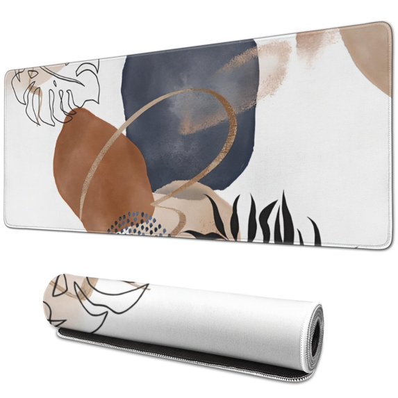 Long Mouse Pads for Desk,Blue Boho Abstract and Plant Pattern Desk Mats on Top Of Desks, Desk Mouse Pad Extra Large with 3mm Non-Slip Base and Stitched Edge for Gaming,Office,Work,Home 31.5"x11.8"