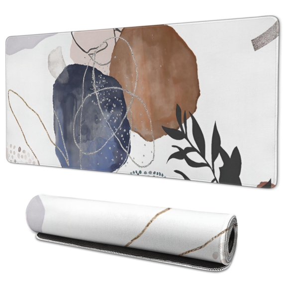 Long Mouse Pads for Desk,Blue Boho Abstract and Plant Pattern Desk Mats on Top Of Desks, Desk Mouse Pad Extra Large with 3mm Non-Slip Base and Stitched Edge for Gaming,Office,Work,Home 35.4"x15.7"