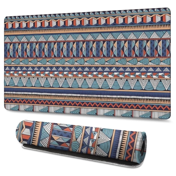 Long Mouse Pads for Desk,Blue Boho Tribal Triangles and Arrows Desk Mats on Top Of Desks, Desk Mouse Pad Extra Large with 3mm Non-Slip Base and Stitched Edge for Gaming,Work,Home 47.3"x23.6"
