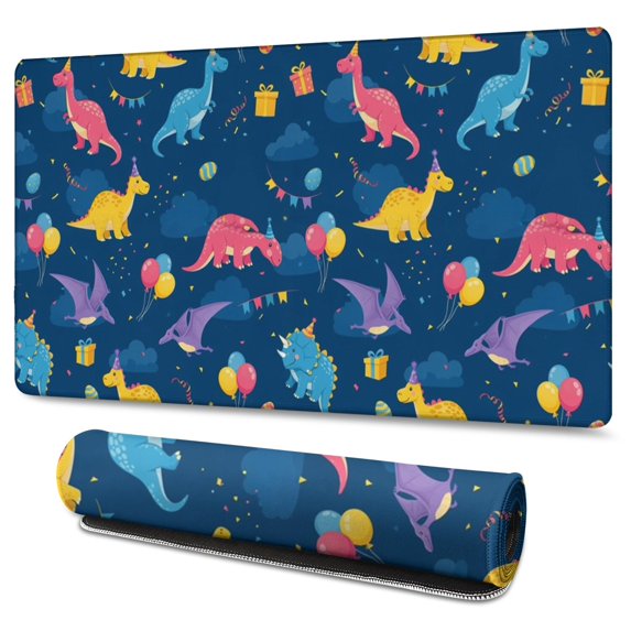 Long Mouse Pads for Desk,Blue Cartoon Dinosaurs Balloons Pattern Desk Mats on Top Of Desks, Desk Mouse Pad Extra Large with 3mm Non-Slip Base and Stitched Edge for Gaming,Office,Work,Home 47.3"x23.6"