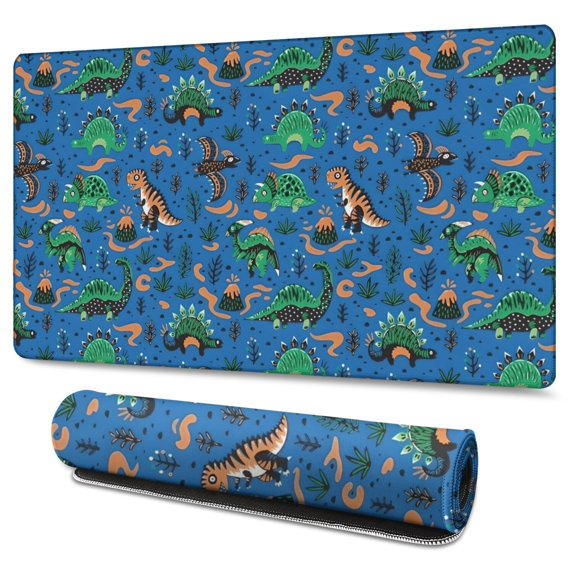 Long Mouse Pads for Desk,Blue Cartoon Dinosaurs Landscape Pattern Desk Mats on Top Of Desks, Desk Mouse Pad Extra Large with 3mm Non-Slip Base and Stitched Edge for Gaming,Office,Work,Home 47.3"x23.6"