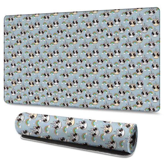 Long Mouse Pads for Desk,Blue Cartoon Unicorn Rainbow Pattern Desk Mats on Top Of Desks, Desk Mouse Pad Extra Large with 3mm Non-Slip Base and Stitched Edge for Gaming,Office,Work,Home 47.3"x23.6"