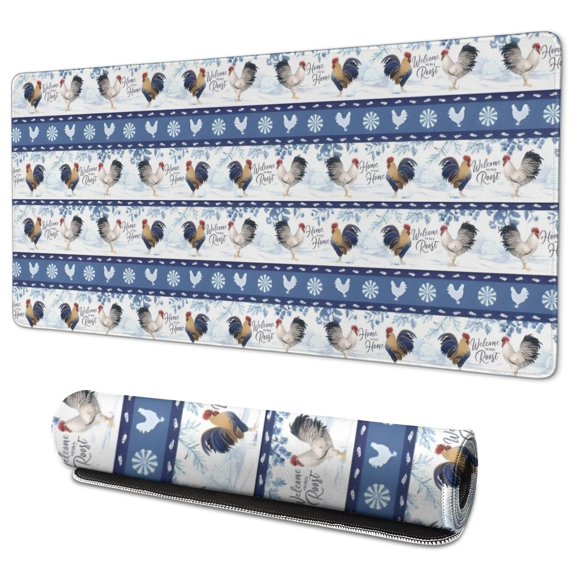 Long Mouse Pads for Desk,Blue Chicken Stripe Pattern Desk Mats on Top Of Desks, Desk Mouse Pad Extra Large with 3mm Non-Slip Base and Stitched Edge for Gaming,Office,Work,Home 35.4x15.7in