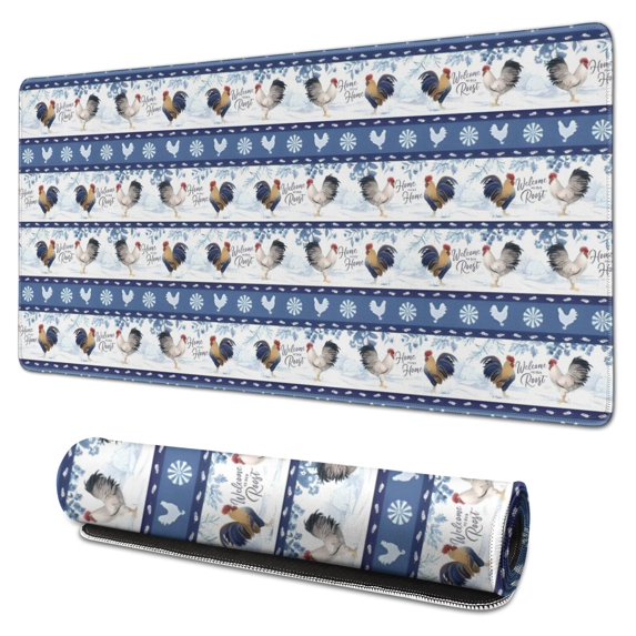 Long Mouse Pads for Desk,Blue Chicken Stripe Pattern Desk Mats on Top Of Desks, Desk Mouse Pad Extra Large with 3mm Non-Slip Base and Stitched Edge for Gaming,Office,Work,Home 31.5x15.7in