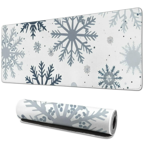 Long Mouse Pads for Desk,Blue Christmas Snowflake Pattern Desk Mats on Top Of Desks, Desk Mouse Pad Extra Large with 3mm Non-Slip Base and Stitched Edge for Gaming,Office,Work,Home 31.5x11.8in