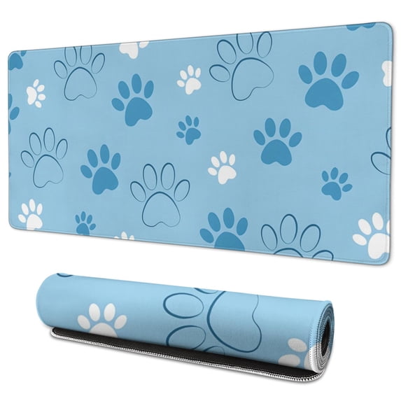 Long Mouse Pads for Desk,Blue Dog Paw Footprint Desk Mats on Top Of Desks, Desk Mouse Pad Extra Large with 3mm Non-Slip Base and Stitched Edge for Gaming,Office,Work,Home 35.4"x15.7"