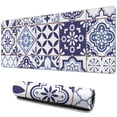 thumbnail image 1 of Long Mouse Pads for Desk,Blue Ethnic Geometric Patchwork Pattern Desk Mats on Top Of Desks, Desk Mouse Pad Extra Large with 3mm Non-Slip Base and Stitched Edge for Gaming,Office,Work,Home 31.5"x11.8", 1 of 6