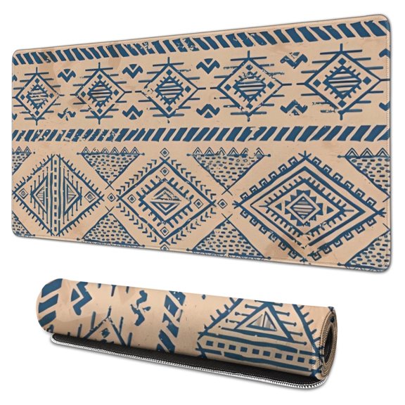 Long Mouse Pads for Desk,Blue Geometric Diamond Triangle Pattern Desk Mats on Top Of Desks, Desk Mouse Pad Extra Large with 3mm Non-Slip Base and Stitched Edge for Gaming,Office,Work,Home 31.5"x15.7"