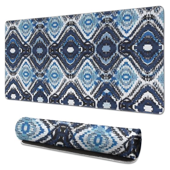 Long Mouse Pads for Desk,Blue Geometric Pattern Desk Mats on Top Of Desks, Desk Mouse Pad Extra Large with 3mm Non-Slip Base and Stitched Edge for Gaming,Office,Work,Home 31.5"x15.7"