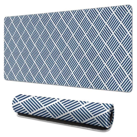 Long Mouse Pads for Desk,Blue Geometric Striped Pattern Desk Mats on Top Of Desks, Desk Mouse Pad Extra Large with 3mm Non-Slip Base and Stitched Edge for Gaming,Office,Work,Home 31.5"x15.7"