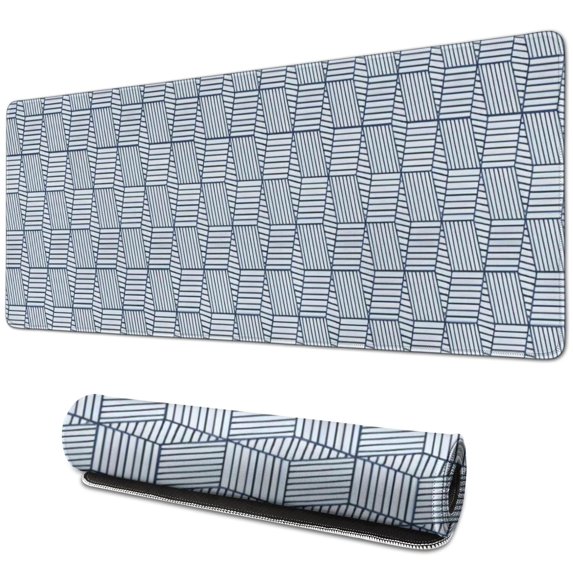 Long Mouse Pads for Desk,Blue Geometric Striped Pattern Desk Mats on Top Of Desks, Desk Mouse Pad Extra Large with 3mm Non-Slip Base and Stitched Edge for Gaming,Office,Work,Home 31.5"x11.8"