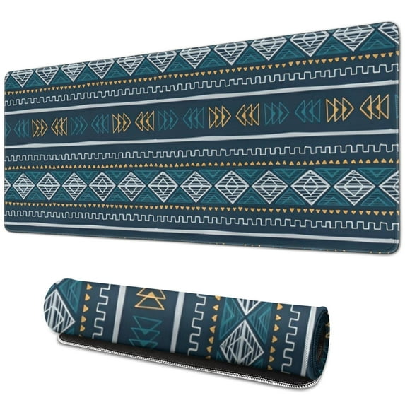 Long Mouse Pads for Desk,Blue Geometric Striped Pattern Desk Mats on Top Of Desks, Desk Mouse Pad Extra Large with 3mm Non-Slip Base and Stitched Edge for Gaming,Office,Work,Home 31.5"x11.8"