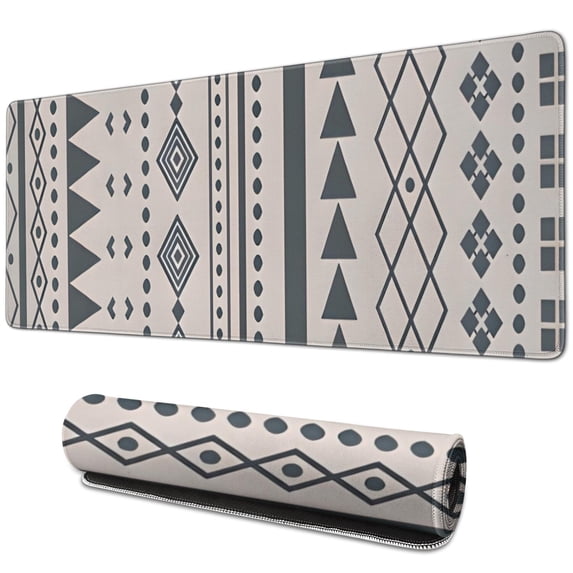Long Mouse Pads for Desk,Blue Geometric Triangle Circle Pattern Desk Mats on Top Of Desks, Desk Mouse Pad Extra Large with 3mm Non-Slip Base and Stitched Edge for Gaming,Office,Work,Home 31.5"x11.8"