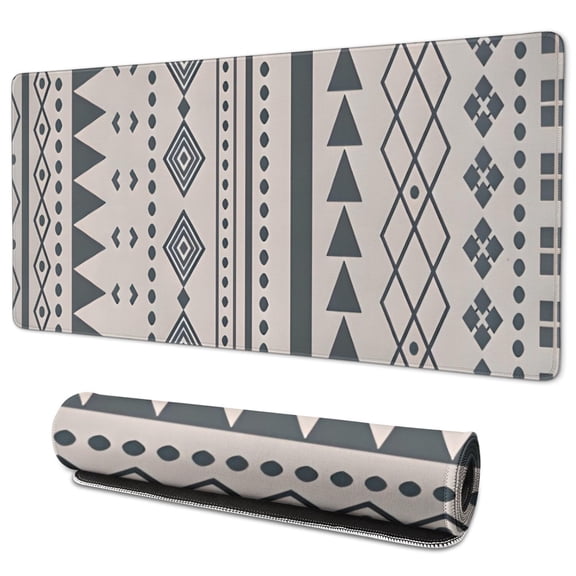 Long Mouse Pads for Desk,Blue Geometric Triangle Circle Pattern Desk Mats on Top Of Desks, Desk Mouse Pad Extra Large with 3mm Non-Slip Base and Stitched Edge for Gaming,Office,Work,Home 35.4"x15.7"