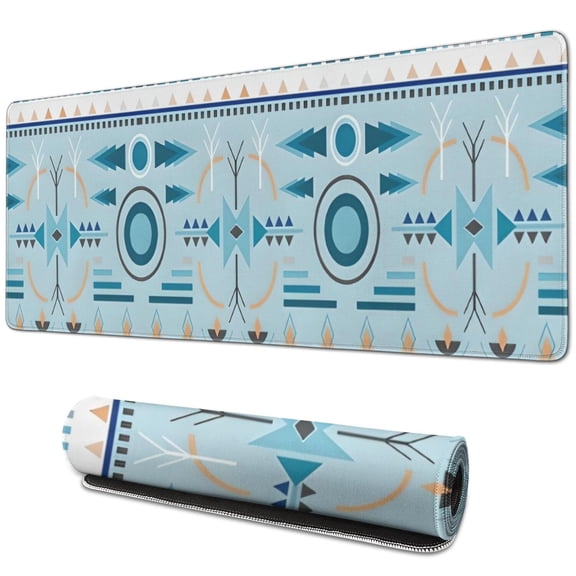 Long Mouse Pads for Desk,Blue Geometric Triangle Diamond Pattern Desk Mats on Top Of Desks, Desk Mouse Pad Extra Large with 3mm Non-Slip Base and Stitched Edge for Gaming,Office,Work,Home 31.5"x11.8"