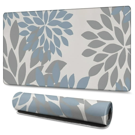 Long Mouse Pads for Desk,Blue and Gray Floral Pattern Desk Mats on Top Of Desks, Desk Mouse Pad Extra Large with 3mm Non-Slip Base and Stitched Edge for Gaming,Office,Work,Home 47.3"x23.6"