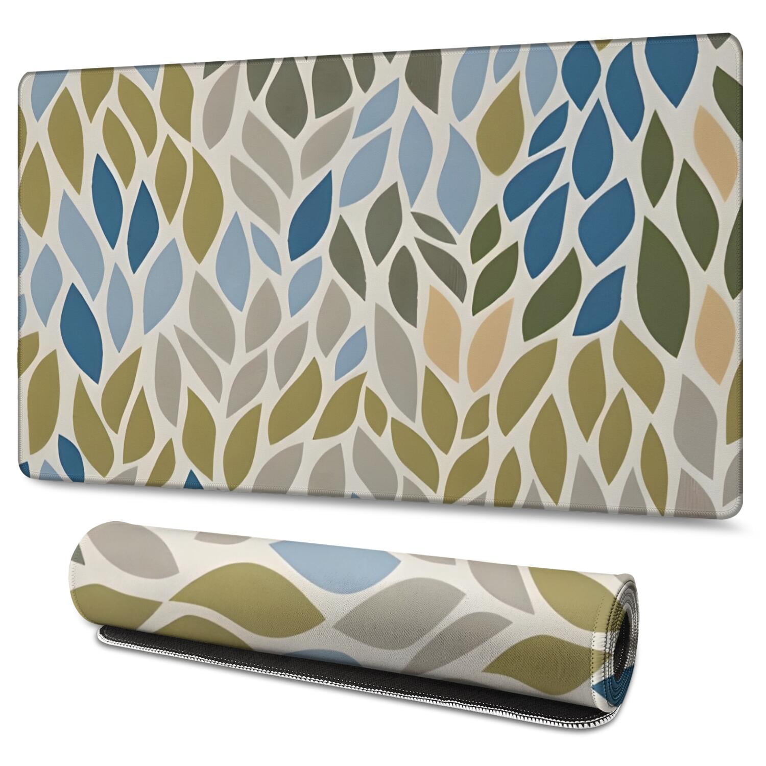 Long Mouse Pads for Desk,Blue Leaf and Vine Pattern Desk Mats on Top Of Desks, Desk Mouse Pad Extra Large with 3mm Non-Slip Base and Stitched Edge for Gaming,Office,Work,Home 47.3"x23.6"