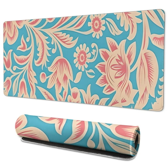Long Mouse Pads for Desk,Blue and Pink Pioneer Flower Desk Mats on Top Of Desks, Desk Mouse Pad Extra Large with 3mm Non-Slip Base and Stitched Edge for Gaming,Office,Work,Home 35.4"x15.7"