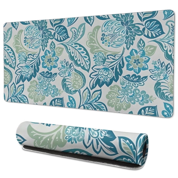 Long Mouse Pads for Desk,Blue Pioneer Flower Desk Mats on Top Of Desks, Desk Mouse Pad Extra Large with 3mm Non-Slip Base and Stitched Edge for Gaming,Office,Work,Home 35.4"x15.7"