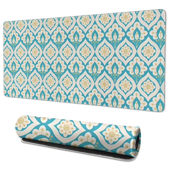 Long Mouse Pads for Desk,Blue Pioneer Flower Pattern Desk Mats on Top Of Desks, Desk Mouse Pad Extra Large with 3mm Non-Slip Base and Stitched Edge for Gaming,Office,Work,Home 35.4"x15.7"