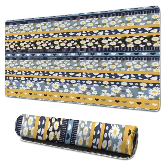 Long Mouse Pads for Desk,Blue Pioneer Flower Striped Pattern Desk Mats on Top Of Desks, Desk Mouse Pad Extra Large with 3mm Non-Slip Base and Stitched Edge for Gaming,Office,Work,Home 31.5"x15.7"