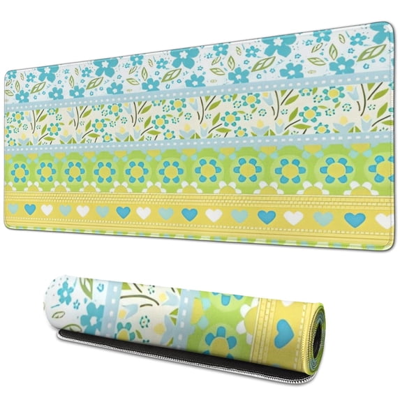 Long Mouse Pads for Desk,Blue Pioneer Flower Striped Pattern Desk Mats on Top Of Desks, Desk Mouse Pad Extra Large with 3mm Non-Slip Base and Stitched Edge for Gaming,Office,Work,Home 31.5"x11.8"