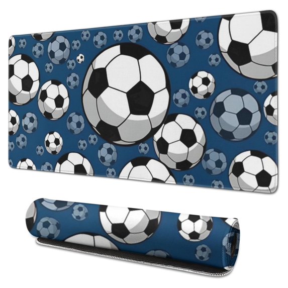 Long Mouse Pads for Desk,Blue Soccer Balls Pattern Desk Mats on Top Of Desks, Desk Mouse Pad Extra Large with 3mm Non-Slip Base and Stitched Edge for Gaming,Office,Work,Home 31.5"x15.7"