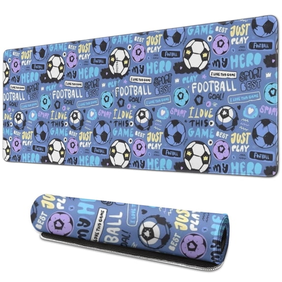 Long Mouse Pads for Desk,Blue Soccer Themed Pattern Desk Mats on Top Of Desks, Desk Mouse Pad Extra Large with 3mm Non-Slip Base and Stitched Edge for Gaming,Office,Work,Home 31.5"x11.8"