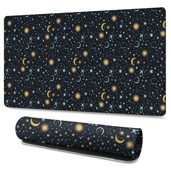 Long Mouse Pads for Desk,Blue Star Moon Sun Planet Pattern Desk Mats on Top Of Desks, Desk Mouse Pad Extra Large with 3mm Non-Slip Base and Stitched Edge for Gaming,Office,Work,Home 47.3"x23.6"