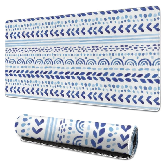 Long Mouse Pads for Desk,Blue Striped Geometric Pattern Desk Mats on Top Of Desks, Desk Mouse Pad Extra Large with 3mm Non-Slip Base and Stitched Edge for Gaming,Office,Work,Home 31.5"x15.7"