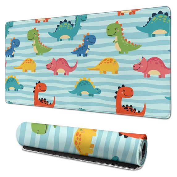 Long Mouse Pads for Desk,Blue Stripes Dinosaurs Pattern Desk Mats on Top Of Desks, Desk Mouse Pad Extra Large with 3mm Non-Slip Base and Stitched Edge for Gaming,Office,Work,Home 31.5"x15.7"