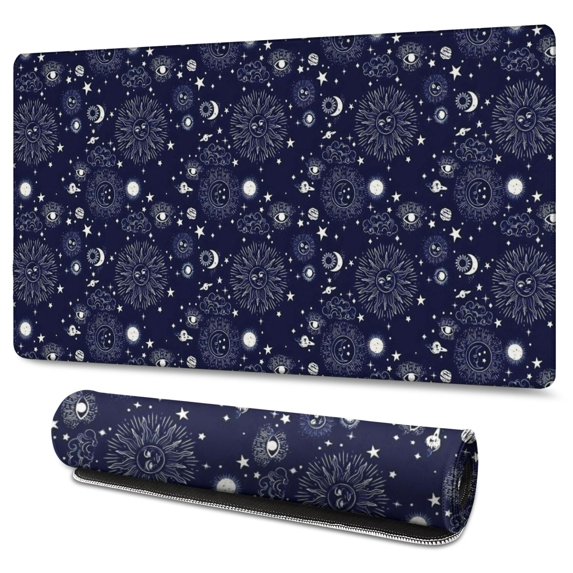 Long Mouse Pads for Desk,Blue Sun Star Cloud Pattern Desk Mats on Top Of Desks, Desk Mouse Pad Extra Large with 3mm Non-Slip Base and Stitched Edge for Gaming,Office,Work,Home 47.3"x23.6"