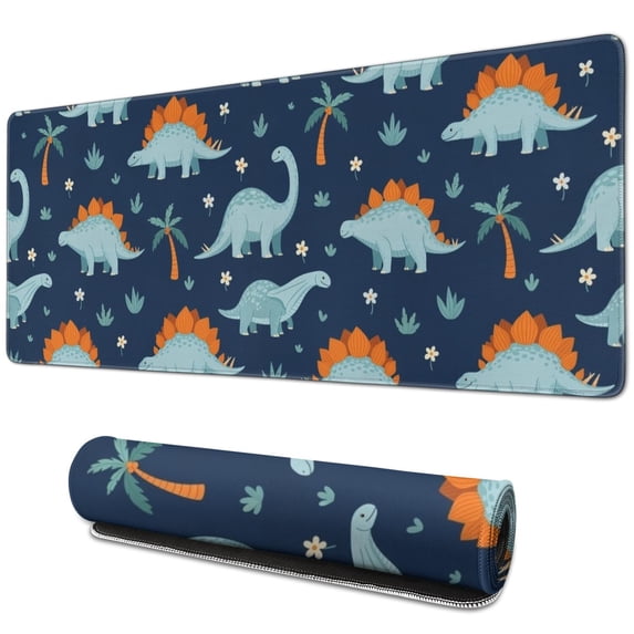 Long Mouse Pads for Desk,Blue Toned Dinosaur and Palm Tree Desk Mats on Top Of Desks, Desk Mouse Pad Extra Large with 3mm Non-Slip Base and Stitched Edge for Gaming,Work,Home 31.5"x11.8"