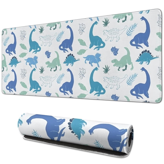 Long Mouse Pads for Desk,Blue Toned Dinosaur Pattern Desk Mats on Top Of Desks, Desk Mouse Pad Extra Large with 3mm Non-Slip Base and Stitched Edge for Gaming,Office,Work,Home 31.5"x11.8"