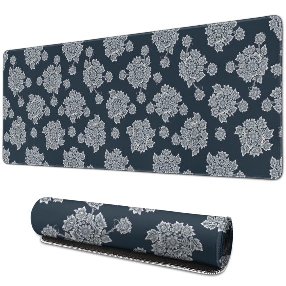 Long Mouse Pads for Desk,Blue White Floral Pattern Desk Mats on Top Of Desks, Desk Mouse Pad Extra Large with 3mm Non-Slip Base and Stitched Edge for Gaming,Office,Work,Home 31.5"x11.8"