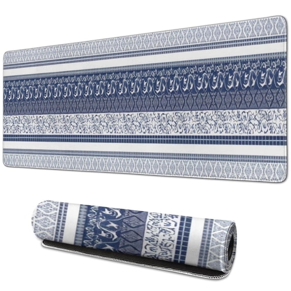 Long Mouse Pads for Desk,Blue and White Geometric Striped Pattern Desk Mats on Top Of Desks, Desk Mouse Pad Extra Large with 3mm Non-Slip Base and Stitched Edge for Gaming,Office,Work,Home 31.5"x11.8"