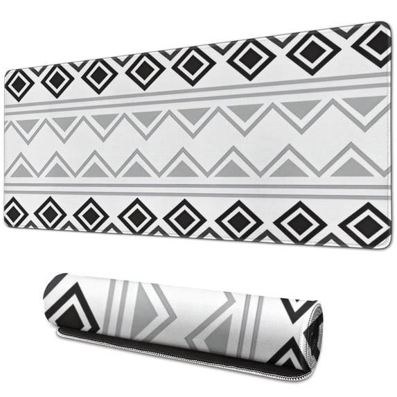 Long Mouse Pads for Desk,Boho Black and White Geometric Ethnic Desk Mats on Top Of Desks, Desk Mouse Pad Extra Large with 3mm Non-Slip Base and Stitched Edge for Gaming,Work,Home 31.5"x11.8"