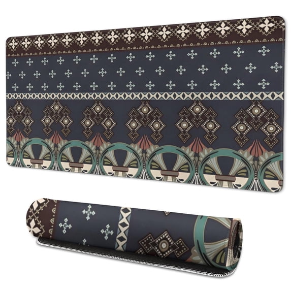Long Mouse Pads for Desk,Boho Blue Elaborate Ethnic Pattern Desk Mats on Top Of Desks, Desk Mouse Pad Extra Large with 3mm Non-Slip Base and Stitched Edge for Gaming,Office,Work,Home 35.4"x15.7"