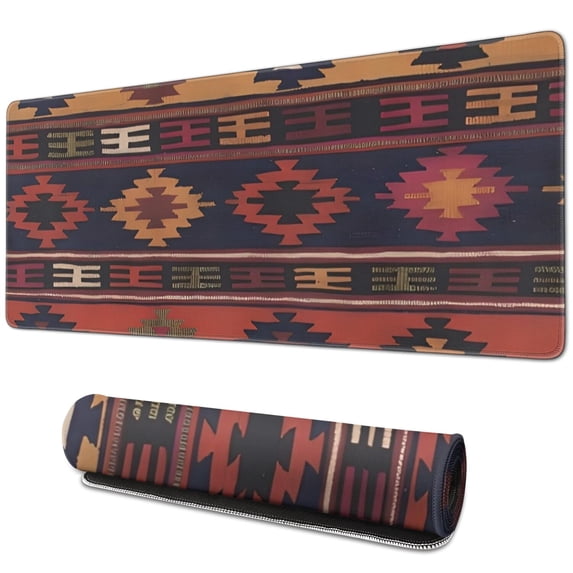 Long Mouse Pads for Desk,Boho Multicolor Ethnic with Geometric Shapes Desk Mats on Top Of Desks, Desk Mouse Pad Extra Large with 3mm Non-Slip Base and Stitched Edge for Gaming,Work,Home 31.5"x11.8"