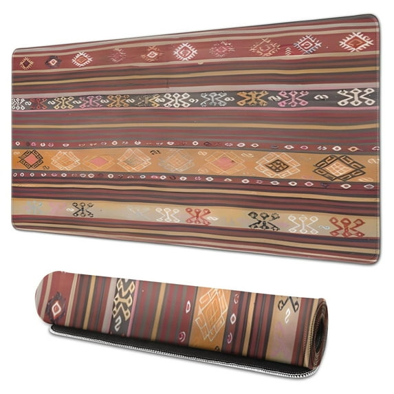Long Mouse Pads for Desk,Boho Red Multicolored Ethnic Pattern Desk Mats on Top Of Desks, Desk Mouse Pad Extra Large with 3mm Non-Slip Base and Stitched Edge for Gaming,Office,Work,Home 31.5"x15.7"