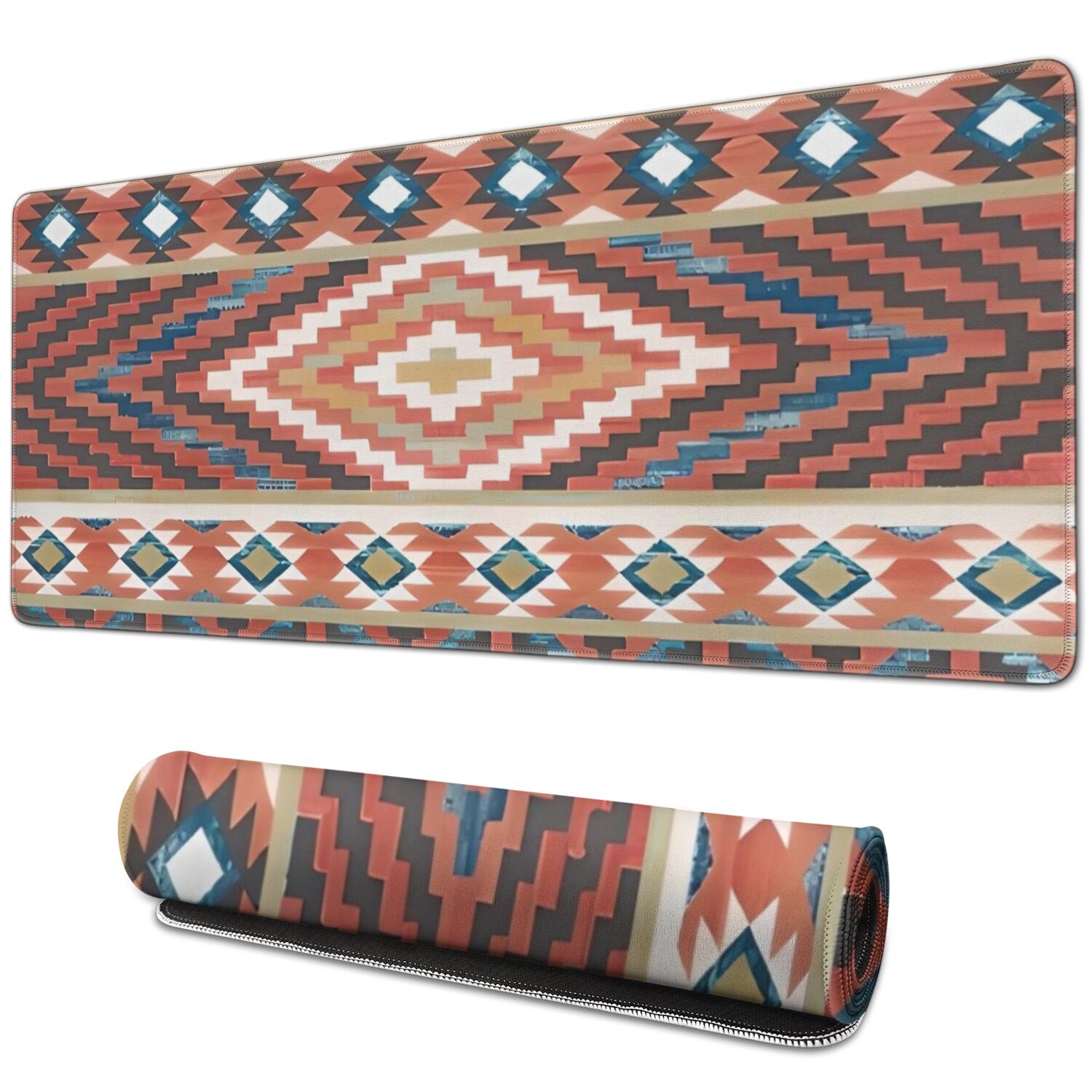 Long Mouse Pads for Desk,Boho Red Southwestern Ethnic Pattern Desk Mats on Top Of Desks, Desk Mouse Pad Extra Large with 3mm Non-Slip Base and Stitched Edge for Gaming,Office,Work,Home 31.5"x11.8"