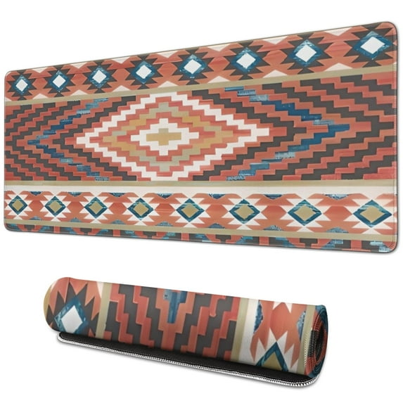 Long Mouse Pads for Desk,Boho Red Southwestern Ethnic Pattern Desk Mats on Top Of Desks, Desk Mouse Pad Extra Large with 3mm Non-Slip Base and Stitched Edge for Gaming,Office,Work,Home 31.5"x11.8"