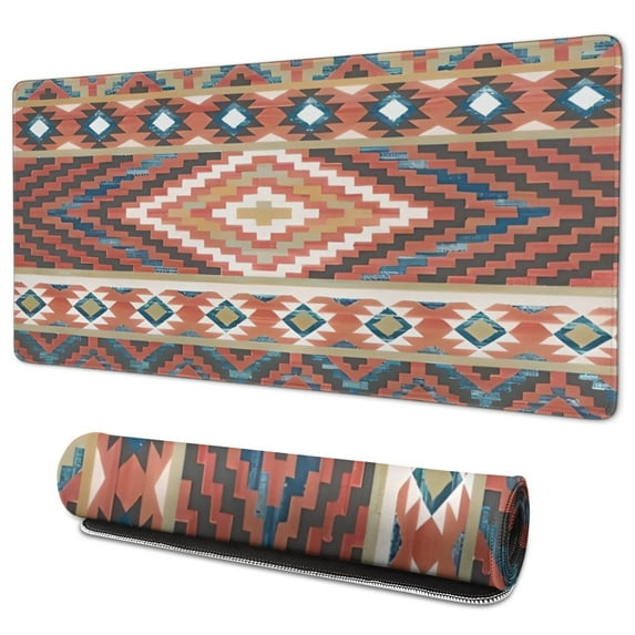 Long Mouse Pads for Desk,Boho Red Southwestern Ethnic Pattern Desk Mats on Top Of Desks, Desk Mouse Pad Extra Large with 3mm Non-Slip Base and Stitched Edge for Gaming,Office,Work,Home 35.4"x15.7"
