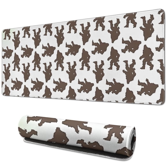 Long Mouse Pads for Desk,Brown Bigfoot Pattern Desk Mats on Top Of Desks, Desk Mouse Pad Extra Large with 3mm Non-Slip Base and Stitched Edge for Gaming,Office,Work,Home 31.5"x11.8"