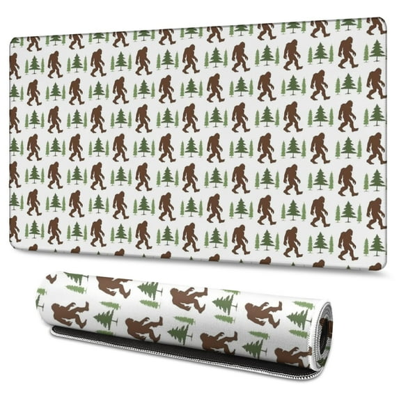Long Mouse Pads for Desk,Brown Bigfoot and Tree Pattern Desk Mats on Top Of Desks, Desk Mouse Pad Extra Large with 3mm Non-Slip Base and Stitched Edge for Gaming,Office,Work,Home 47.3"x23.6"